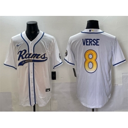 Men Los Angeles Rams 8 Jared Verse White Cool Base Stitched Baseball Jersey Men Los Angeles Rams 8 Jared Verse White Cool Base Stitched Baseball Jersey
