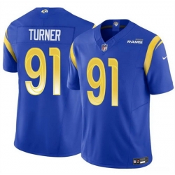 Men Los Angeles Rams 91 Kobie Turner Blue 2025 F U S E  Vapor Untouchable Stitched Football Jersey Men Los Angeles Rams 91 Kobie Turner Blue 2025 F U S E  Vapor Untouchable Stitched Football Jersey