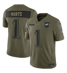Men Philadelphia Eagles 1 Jalen Hurts Olive 2025 Salute to Service Limited Stitched Football Jersey Men Philadelphia Eagles 1 Jalen Hurts Olive 2025 Salute to Service Limited Stitched Football Jersey