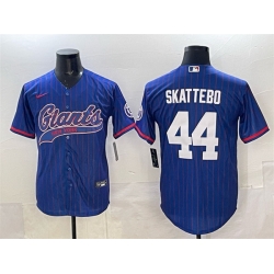 Men New York Giants 44 Cam Skattebo Royal Pinstripe With Patch Cool Base Stitched Baseball Jersey Men New York Giants 44 Cam Skattebo Royal Pinstripe With Patch Cool Base Stitched Baseball Jersey