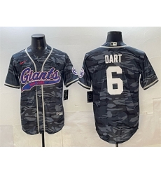 Men New York Giants 6 Jaxson Dart Gray Camo With Patch Cool Base Stitched Baseball Jersey 