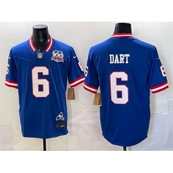 Men New York Giants 6 Jaxson Dart Royal 2025 Draft F U S E  100th Season  26 State Patch Vapor Limited Stitched Football Jersey