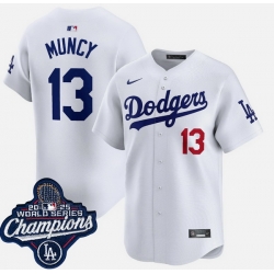 Men Los Angeles Dodgers 13 Max Muncy White 2025 World Series Champions Limited Stitched Baseball Jersey