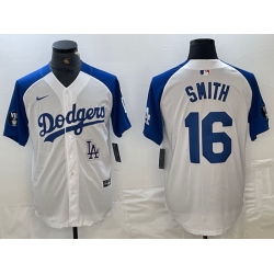 Men Los Angeles Dodgers 16 Will Smith White Blue Vin Patch Cool Base Stitched Baseball Jersey 9 Men Los Angeles Dodgers 16 Will Smith White Blue Vin Patch Cool Base Stitched Baseball Jersey 9
