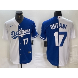 Men Los Angeles Dodgers 17 Shohei Ohtani White Blue Split Cool Base Stitched Baseball Jersey 1 Men Los Angeles Dodgers 17 Shohei Ohtani White Blue Split Cool Base Stitched Baseball Jersey 1