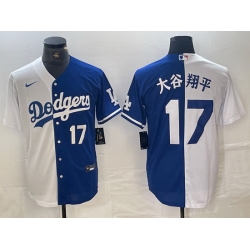 Men Los Angeles Dodgers 17 Shohei Ohtani White Blue Split Cool Base Stitched Baseball Jerseys Men Los Angeles Dodgers 17 Shohei Ohtani White Blue Split Cool Base Stitched Baseball Jerseys
