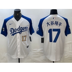 Men Los Angeles Dodgers 17 Shohei Ohtani White Blue Vin Patch Cool Base Stitched Baseball Jersey 4 Men Los Angeles Dodgers 17 Shohei Ohtani White Blue Vin Patch Cool Base Stitched Baseball Jersey 4