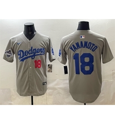 Men Los Angeles Dodgers 18 Yoshinobu Yamamoto Grey 2025 World Series Champions Patch Limited Stitched Baseball Jersey