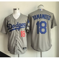 Men Los Angeles Dodgers 18 Yoshinobu Yamamoto Grey Cool Base Stitched Baseball Jersey