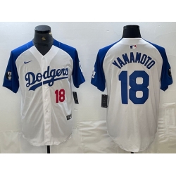 Men Los Angeles Dodgers 18 Yoshinobu Yamamoto White Blue Vin Patch Cool Base Stitched Baseball Jersey 6 Men Los Angeles Dodgers 18 Yoshinobu Yamamoto White Blue Vin Patch Cool Base Stitched Baseball Jersey 6