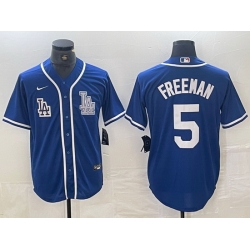 Men Los Angeles Dodgers 5 Freddie Freeman Blue Cool Base Stitched Baseball Jersey Men Los Angeles Dodgers 5 Freddie Freeman Blue Cool Base Stitched Baseball Jersey