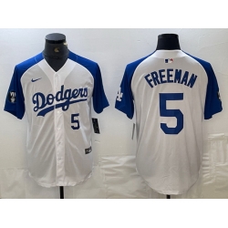 Men Los Angeles Dodgers 5 Freddie Freeman White Blue Vin Patch Cool Base Stitched Baseball Jersey 1 Men Los Angeles Dodgers 5 Freddie Freeman White Blue Vin Patch Cool Base Stitched Baseball Jersey 1
