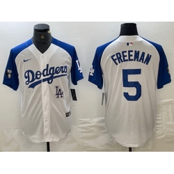 Men Los Angeles Dodgers 5 Freddie Freeman White Blue Vin Patch Cool Base Stitched Baseball Jersey 10 Men Los Angeles Dodgers 5 Freddie Freeman White Blue Vin Patch Cool Base Stitched Baseball Jersey 10