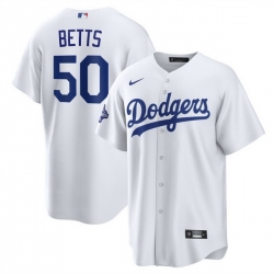 Men Los Angeles Dodgers 50 Mookie Betts White 2025 World Series Champions Patch Cool Base Stitched Baseball Jersey