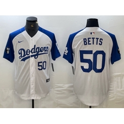 Men Los Angeles Dodgers 50 Mookie Betts White Blue Vin Patch Cool Base Stitched Baseball Jersey 1 Men Los Angeles Dodgers 50 Mookie Betts White Blue Vin Patch Cool Base Stitched Baseball Jersey 1