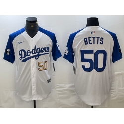 Men Los Angeles Dodgers 50 Mookie Betts White Blue Vin Patch Cool Base Stitched Baseball Jersey 2 Men Los Angeles Dodgers 50 Mookie Betts White Blue Vin Patch Cool Base Stitched Baseball Jersey 2