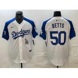 Men Los Angeles Dodgers 50 Mookie Betts White Blue Vin Patch Cool Base Stitched Baseball Jersey 5 Men Los Angeles Dodgers 50 Mookie Betts White Blue Vin Patch Cool Base Stitched Baseball Jersey 5