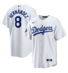 Men Los Angeles Dodgers 8 Enrique Hernandez White 2025 World Series Champions Patch Cool Base Stitched Baseball Jersey