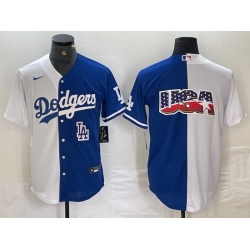Men Los Angeles Dodgers Team Big Logo White Blue Split Cool Base Stitched Baseball Jersey 7 Men Los Angeles Dodgers Team Big Logo White Blue Split Cool Base Stitched Baseball Jersey 7