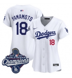Women Los Angeles Dodgers 18 Yoshinobu Yamamoto White 2025 World Series Champions Home Cool Base Stitched Baseball Jersey Women Los Angeles Dodgers 18 Yoshinobu Yamamoto White 2025 World Series Champions Home Cool Base Stitched Baseball Jersey