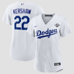 Women Los Angeles Dodgers 22 Clayton Kershaw White 2025 World Series Home Cool Base Stitched Baseball Jersey 