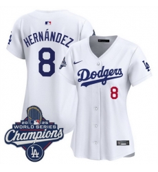 Women Los Angeles Dodgers 8 Enrique Hernandez White 2025 World Series Champions Home Cool Base Stitched Baseball Jersey 