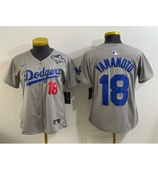 Youth Los Angeles Dodgers 18 Yoshinobu Yamamoto Grey 2025 World Series Patch Limited Stitched Baseball Jersey Youth Los Angeles Dodgers 18 Yoshinobu Yamamoto Grey 2025 World Series Patch Limited Stitched Baseball Jersey