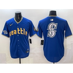 Men Seattle Mariners Team Big Logo Royal With 2025 AL West Division Champions Patch City Connect Limited Stitched Baseball Jersey Men Seattle Mariners Team Big Logo Royal With 2025 AL West Division Champions Patch City Connect Limited Stitched Baseball Jersey