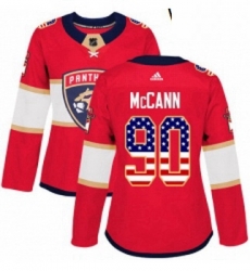 Womens Adidas Florida Panthers 90 Jared McCann Authentic Red USA Flag Fashion NHL Jersey 