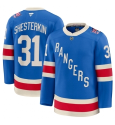 Men New York Rangers 31 Igor Shesterkin Blue Centennial Stitched Hockey Jersey