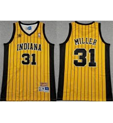 Men Indiana Pacers 31 Reggie Miller Yellow Throwback Stitched Jersey