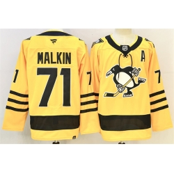 Men Pittsburgh Penguins 71 Evgeni Malkin Gold 2025 26 With A Patch Alternate Stitched Hockey Jersey