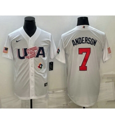 Men's USA Baseball #7 Tim Anderson 2023 White World Baseball Classic Stitched Jersey