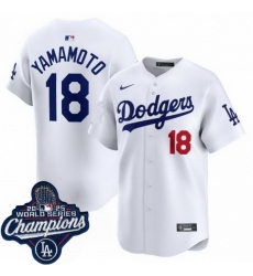 Men Los Angeles Dodgers 18 Yoshinobu Yamamoto Cool Base 2025 World Champions Stitched Baseball Jersey White